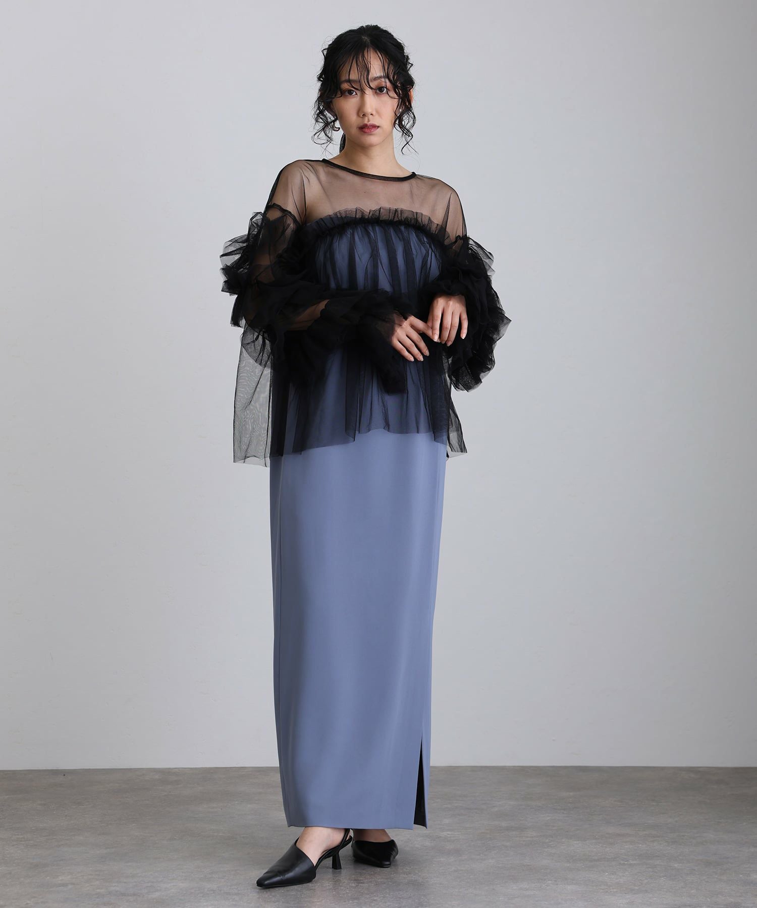 atlo チュールトップス ギャザーチュール トップス オケージョン 結婚式 パーティー 同窓会