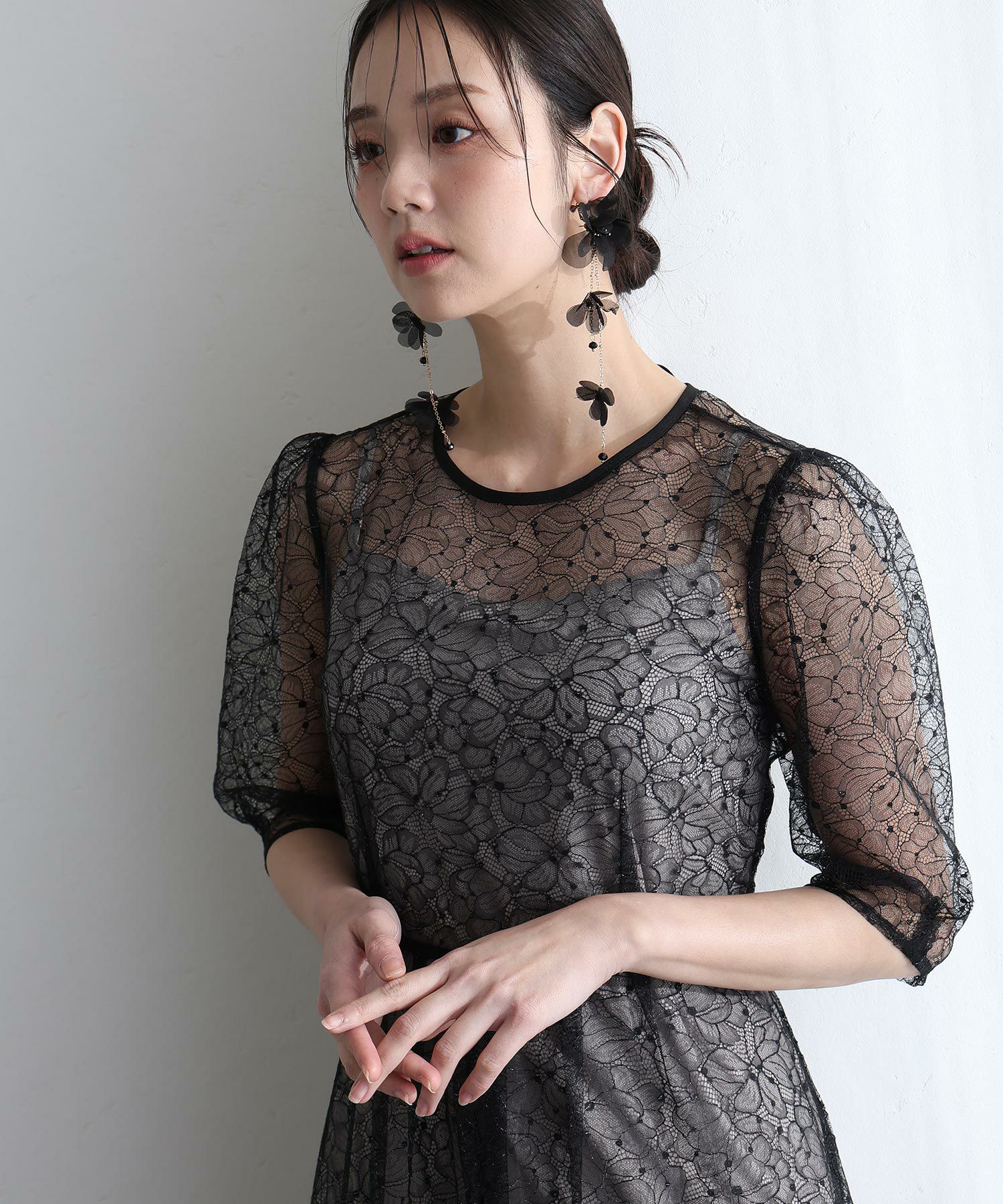 ラメレースバックリボン2点セットドレス | PourVous（プールヴー