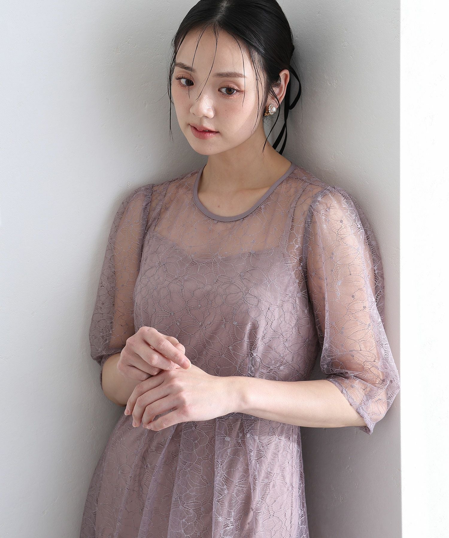 ラメレースバックリボン2点セットドレス | PourVous（プールヴー