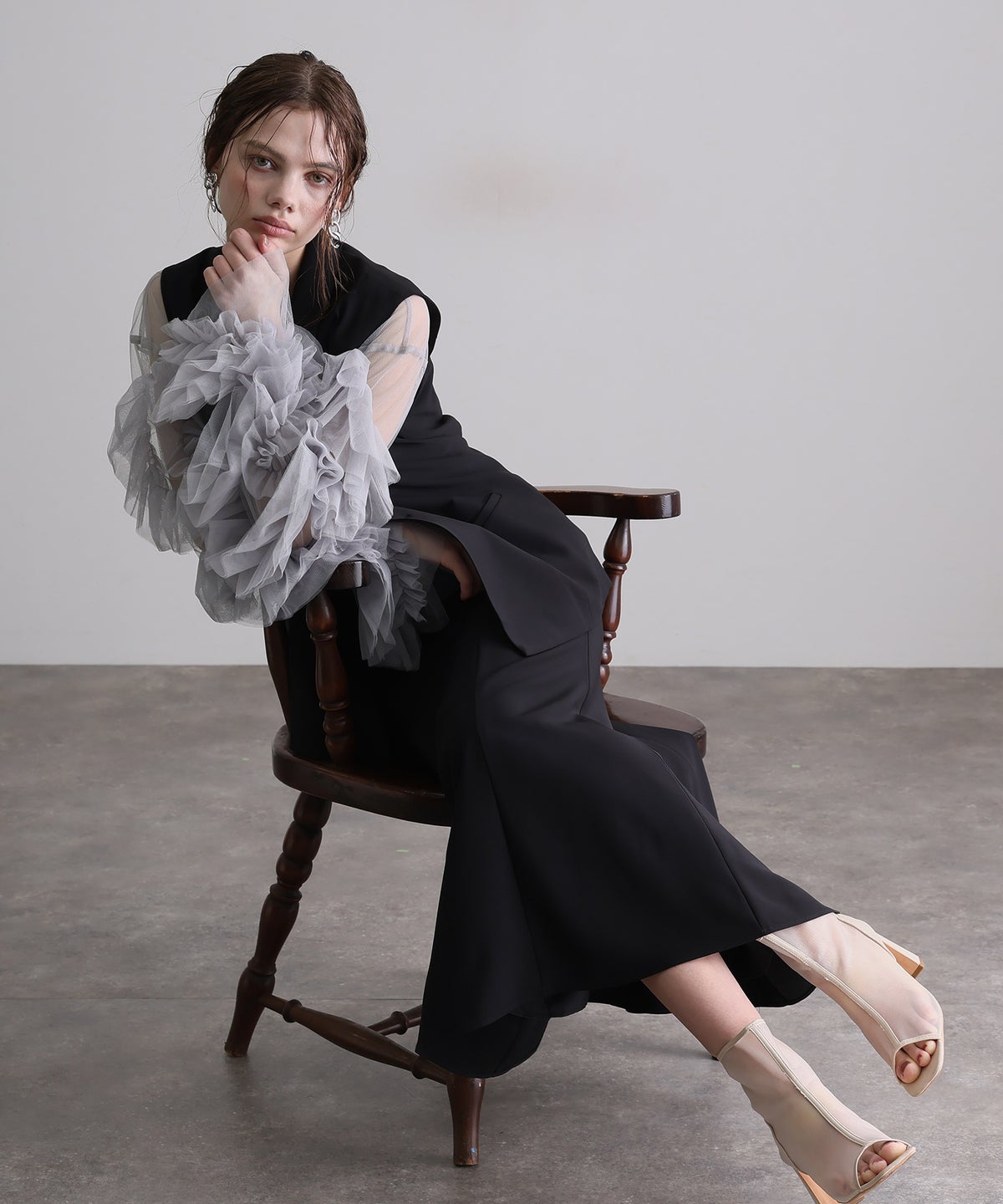 シアーチュールレイヤード ジレドレス3点セット