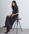 袖タックバルーンスリーブ半袖ワンピース
