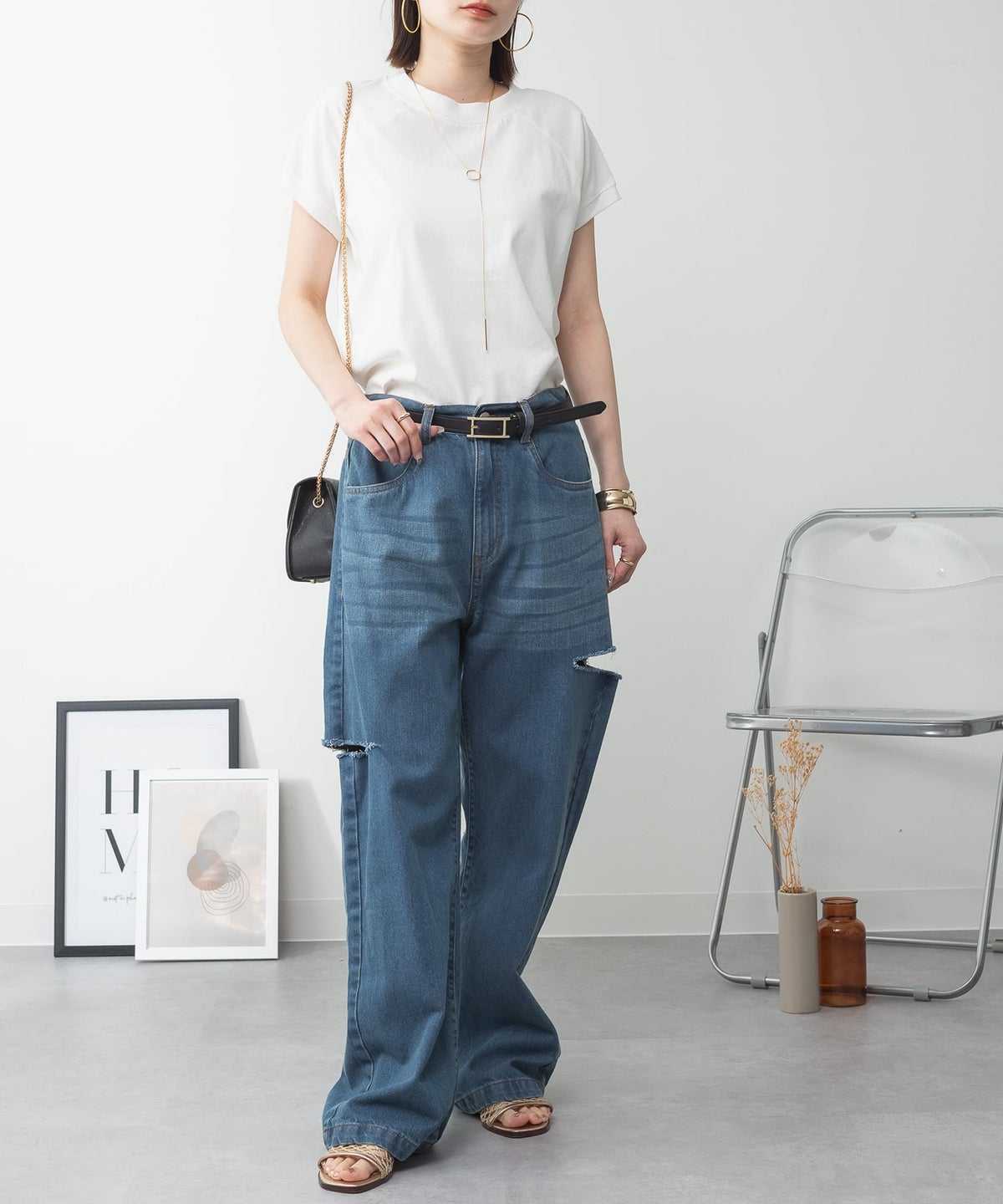 クルーネックフレンチスリーブTシャツ
